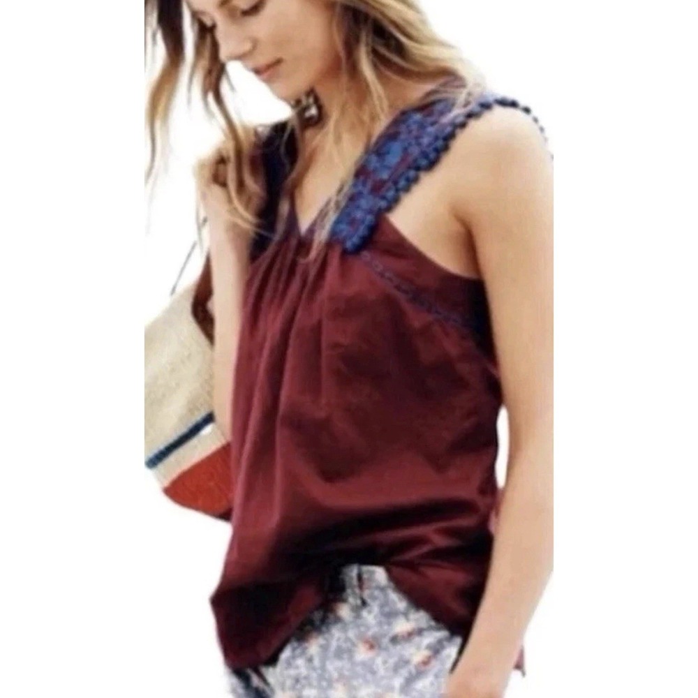 J Crew Women's‎ Embroidered Pom Pom Tank Sz 4 Burgundy Floral Lined